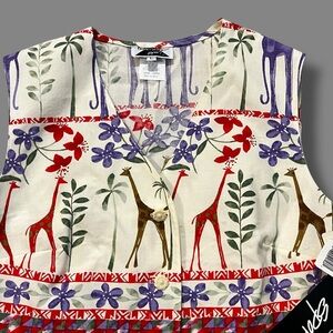 Lindsey Scott Vest Giraffe & Flower Print Large Medium NWT Vintage